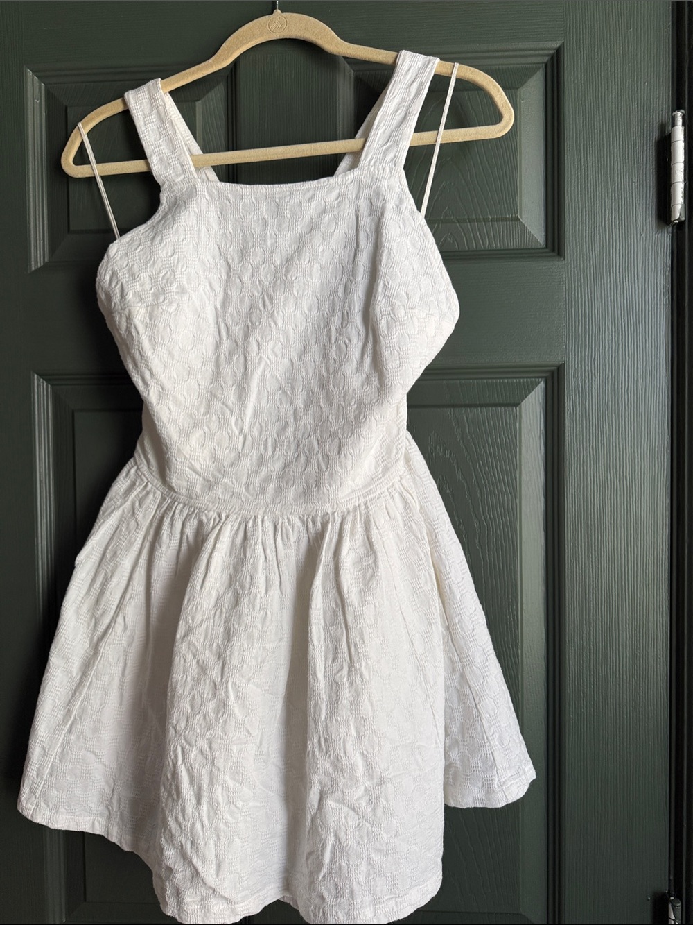 Free People White Textured Mini Dress - Sleeveless Square Neck